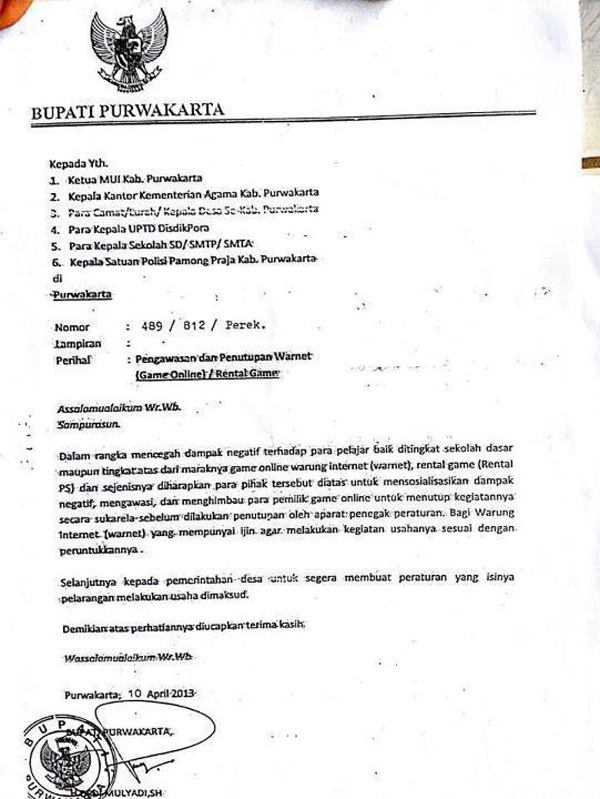 Bupati Purwakarta Larang Usaha Warnet Dan Rental Play Station
